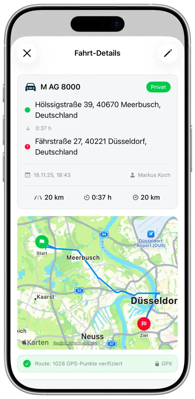 Xevono GPS Fahrt Details